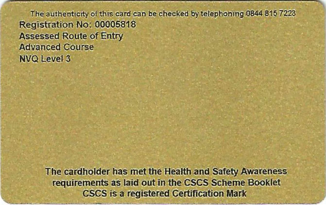 Rymex British Certification Card